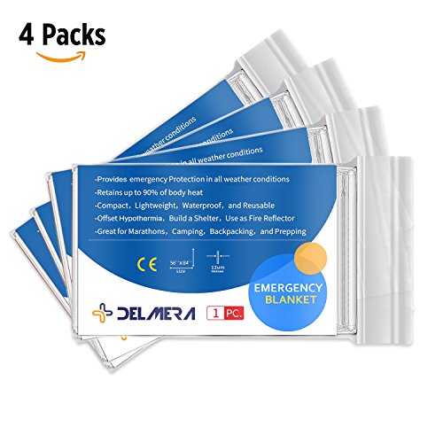 Delmera Emergency Mylar Thermal Blankets Designed for NASA and Military - Perfect for Outdoors, Hiking, Survival, Marathons or First Aid and Natural Disaster (Green) (Orange, 4 packs)