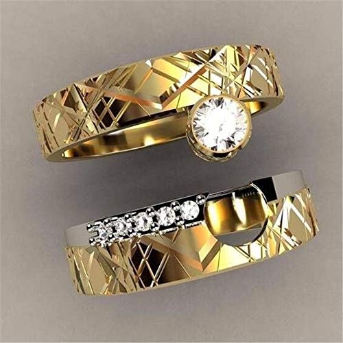 Chewa Shop 18K Yellow Gold Filled Women White Topaz 2Pcs/Set Wedding Men Jewelry Size 6-10 (10)