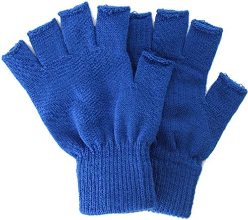 Unisex Plain Basic Fingerless Winter Knit Gloves Solid Color, Royal