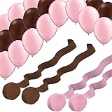 2 Pink 2 Brown Rolls Streamers and 24 Balloons Decorating Kit