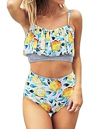 Bikini de cintura alta con estampado de limón para dama