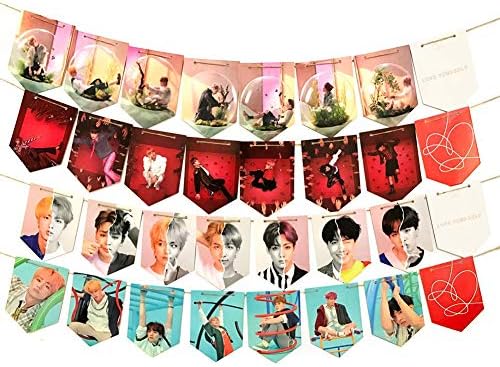 32 Pcs BTS Love Yourself 結 'Answer' Hanging Flag Poster Hang up Photo with 8 Meter Rope