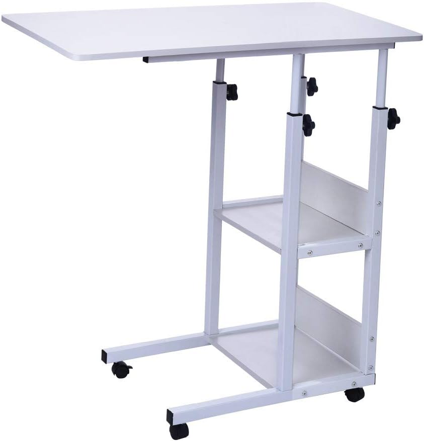 Computer Desk, Kimanli Lazy Bedside Laptop Table Removable Small Coffee Table Living Room Sofa Side Table 80x40 Lifting Height 66-84cm White