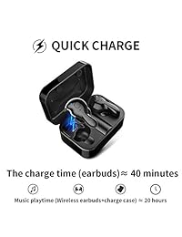 Auriculares inalámbricos, AMINY U Winner Bluetooth 5.0 True inalámbrico Bluetooth auriculares de carga 20H tiempo de reproducción 3D estéreo sonido inalámbrico auriculares iPhone Samsung Android, micrófono integrado ..., Negro
