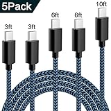 USB Type C TNSO Cable 5Pack (3/3/6/6/10FT) USB C Cable Nylon Braided Type Cable Fast Charging for Samsung Galaxy S10/ S9 / S9+,LG V30 V20 and More (Black&Blue)