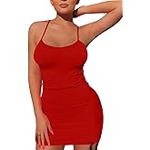 Mizoci Women's Sexy Sleeveless Spaghetti Strap Tank Bodycon Tight Mini Club Party Dress
