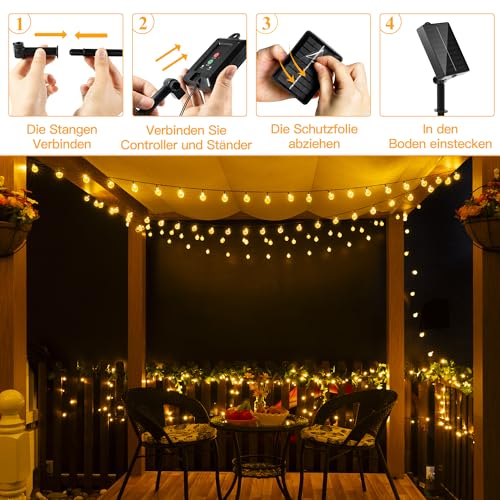 Ollny Solar Fairy Lights Outdoor Weatherproof 8 m 60 LED IP65 Waterproof Fairy Lights Outdoor Solar with 8 Modes Solar Fairy Lights Outdoor for Garden Patio Balcony Wedding (Warm White)