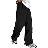 SHENHE Boy's Baggy Cargo Pants Wide Leg Loose Fit Outdoor Hiking Hip Hop Pants Trousers