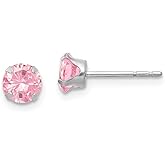Solid 14k White Gold 5mm Pink CZ Cubic Zirconia Post Studs Earrings 5mm