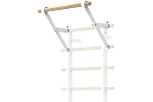 DHT DYNAMIC HEALTH TECH DHT Wood Stall Bar, Swedish Ladder Suspension Trainer with 9 Strategic Rods, for Home, Gym, School and Clinics, White