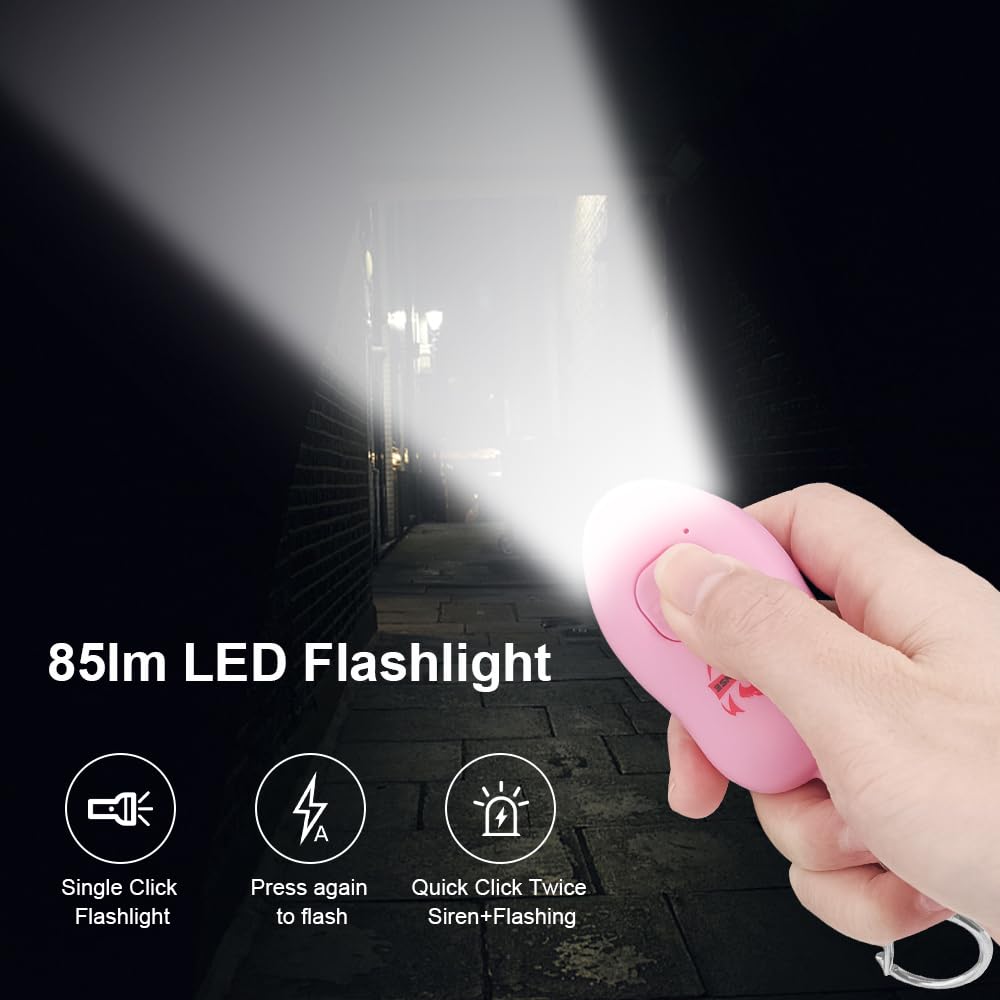 Fightsense Personal Alarm Keychain with Snap Hook, 130dB Siren Safety Alarm for Women LED Light (300m Audible) (Pink)