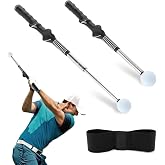 Retractable Golf Swing Trainer, Right Handed Tempo Aid with Click Sound | Compact right handed golf swing trainer with click feedback, retractable design, grip aid, and arm band for tempo practice