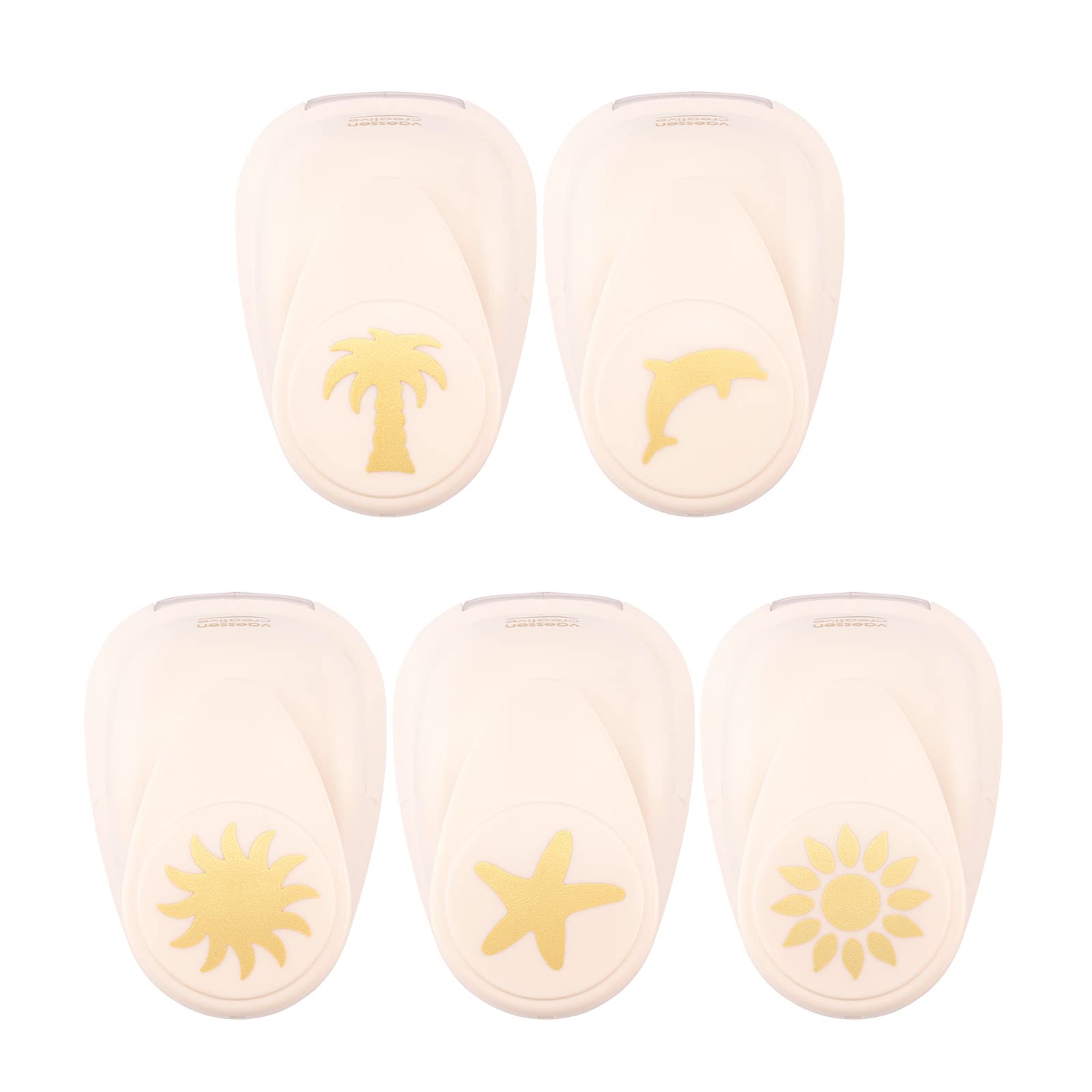Vaessen Creative Craft Paper Punch - Summer - 5 Pcs - Various Sizes - Circle Cutter for Crafting and Card Making - Sunflower, Palm Tree, Dolphin, Sea Star, Sun, Ivory — image 1