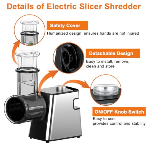 5 in 1 Electric Slicer Shredder, Electric Cheese Grater Salad Maker with 5 Stainless Steel Blades Professional Salad Machine for Fruits Vegetables Cheeses Garlic Onion Food Chopper, Restaurant Kitchen