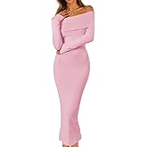 MEROKEETY Women's Winter Off Shoulder Bodycon Sweater Dress 2026 Spring Formal Long Sleeve Elegant Club Party Midi Dresses