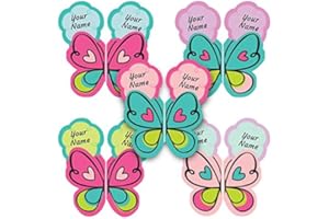 32 (16 Pairs) Personalized Waterproof Scuff-Proof Durable Match-up Shoe Labels (Flutterbugs Theme)- Great for School, Camping