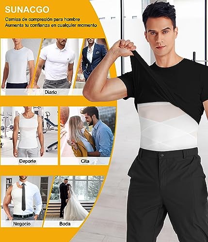 SUNACGO - Camiseta Interior Deportiva para Hombre Body Faja Moldeador de Compresión Camisa de Reductora para el Cuerpo Control de Abdomen