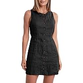 Amazhiyu Women's 100% Linen Button Down Mini Tank Dresses Sleeveless Summer
