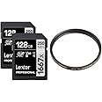 Lexar Professional 1667x 128GB (2-Pack) SDXC UHS-II Memory Cards, C10, U3, V60, Full-HD & 4K Video & Tiffen 58UVP 58mm UV Protection Filter
