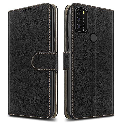 PIXFAB For Blackview A70 Leather Phone Case, Magnetic Closure Full Protection Book Folio Design, Wallet Case Cover [Card Slots] and [Kickstand] For Blackview A70 (6.5") - Black