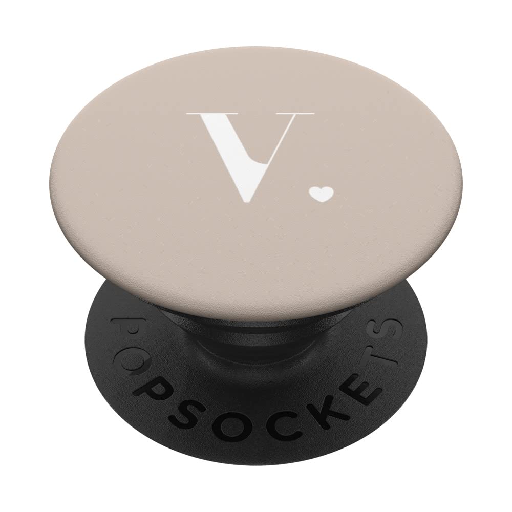 Sand / Beige / Tan Cute Letter V Initial Heart Monogram PopSockets Swappable PopGrip