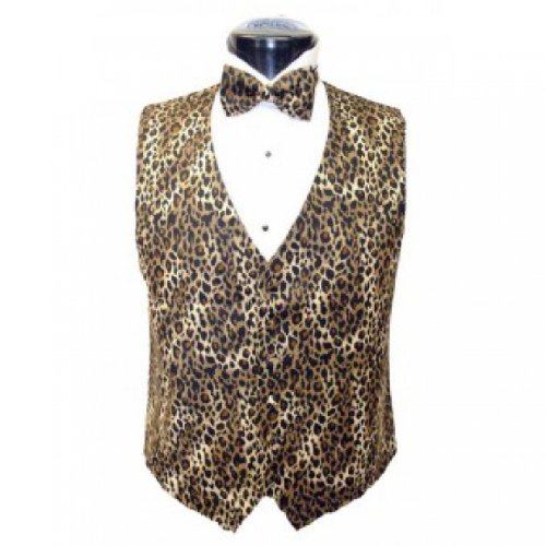 Brown Leopard Tuxedo Vest and Bow Tie Size Medium