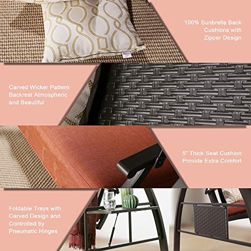 Peak Home Furnishings 3Seat Patio Hardtop Canopy Porch Swing Chair