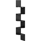 VASAGLE Corner Shelf Wall Mount, 5-Tier Floating Corner Bookshelf | Plant Shelf for Bedroom, Living Room, Kitchen, Home Office, Ink Black, CUSTOS Collection, ULBC072B01