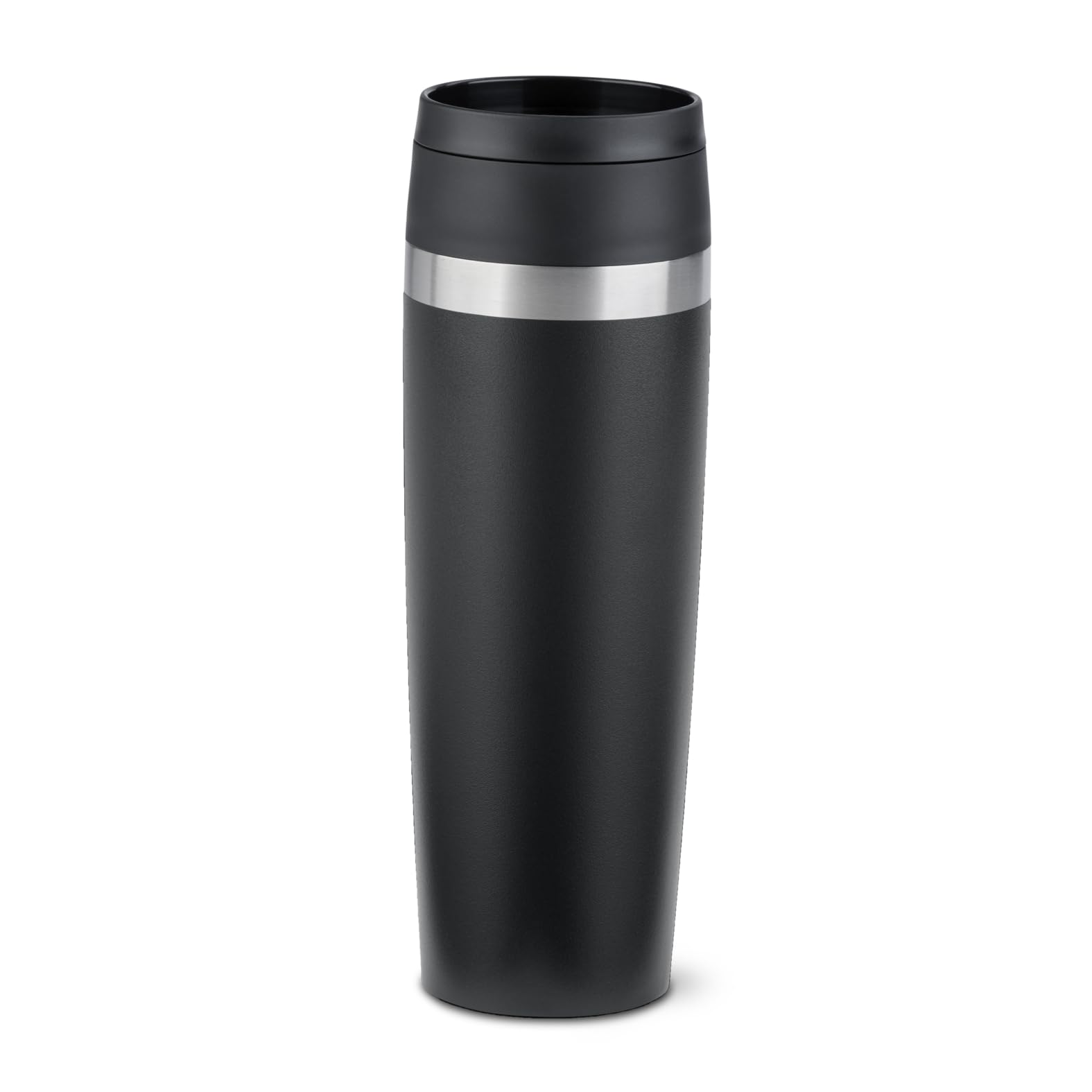Emsa N2023550 Travel Mug Classic Isolierbecher 0,5 Liter, neuer Komfort Schraubverschluss, Pulverbeschichtung, Edelstahl, 360 Grad Trinköffnung, Schwarz