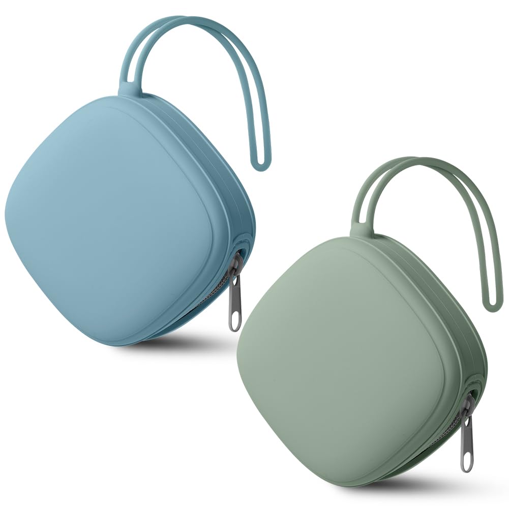 Aolso Dummy Holder Set, 2PCS Silicone Dummy Case, Square Pacifier Holder, Portable Soother Pods, Baby Pacifier Case for Travel, Home (Green/Light Blue) — image 1