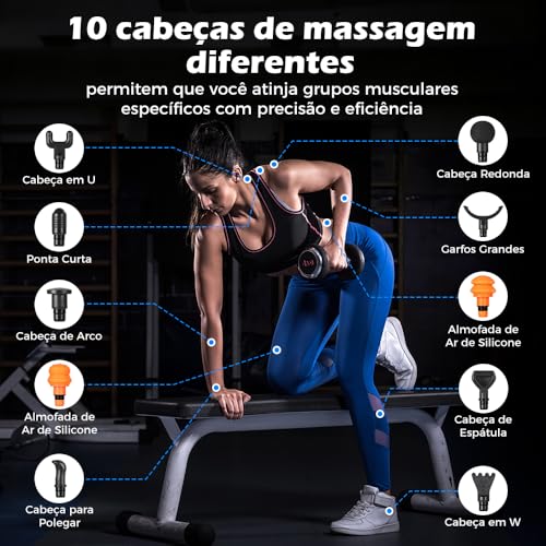 Pistola de Massagem YARUIKE, Massageador Muscular Elétrico Portátil com 10 Acessórios e 30 Velocidades, Preto