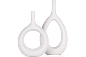 XMGZQ White Ceramic Vase Set of 2,White Hollow Flower Vase for Decor,Modern Decorative White Vase for Flowers Decor Centerpieces,Farmhouse,Fire Place,Living Room,Bedroom,Office,Dining Table Decor