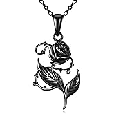 YFN Black Rose Necklace Sterling Silver Black Rose Flower Pendant Necklace Floral Jewelry Gifts for Women Mom