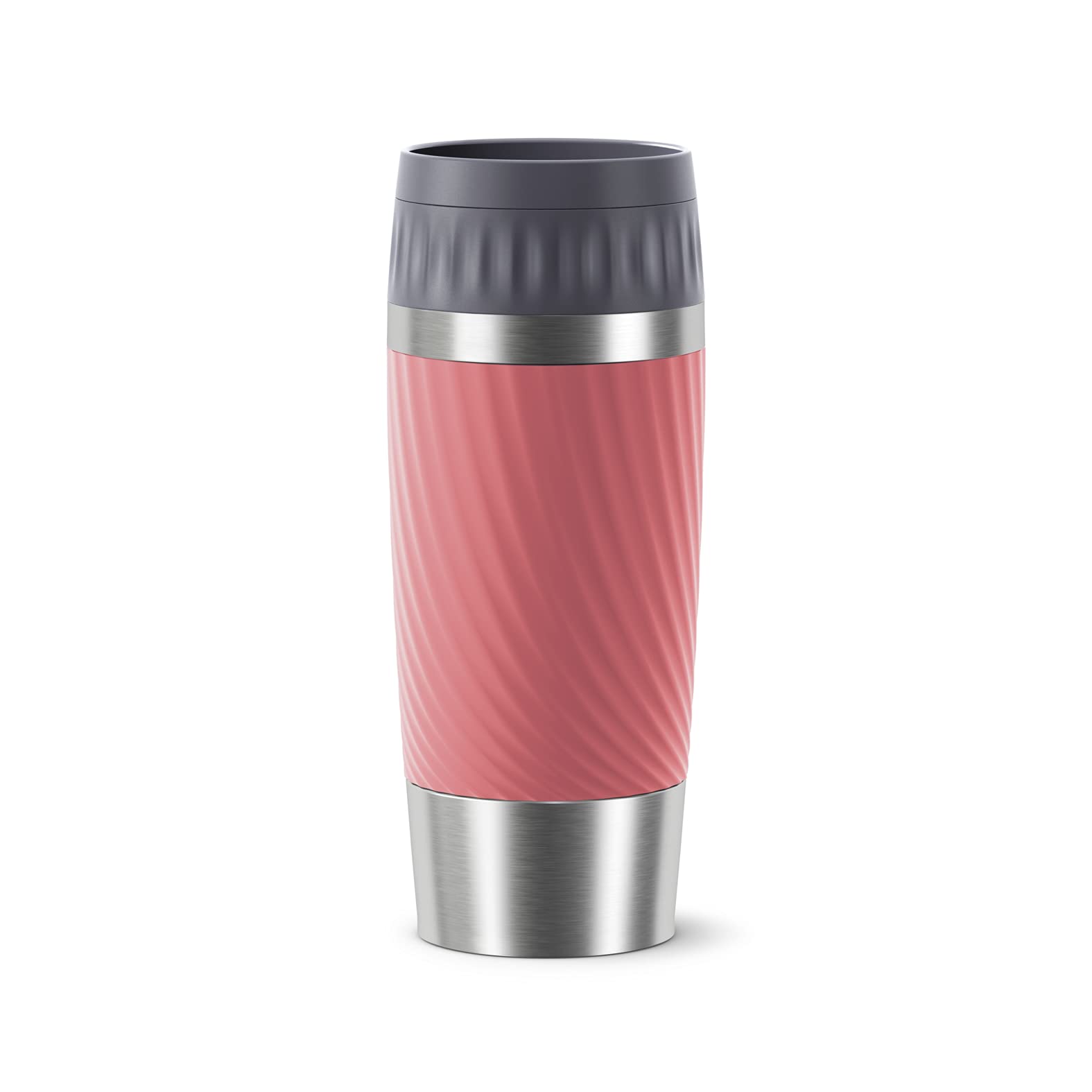 Emsa Easy Twist Travel Mug, Stainless Steel Plastic Silicone, coral, 360 ml