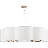 Capital Lighting 456481MA Sabine White Fabric Floral Chandelier, 8-Light 480 Total Watts, 9" H x 36" W, Matte Brass