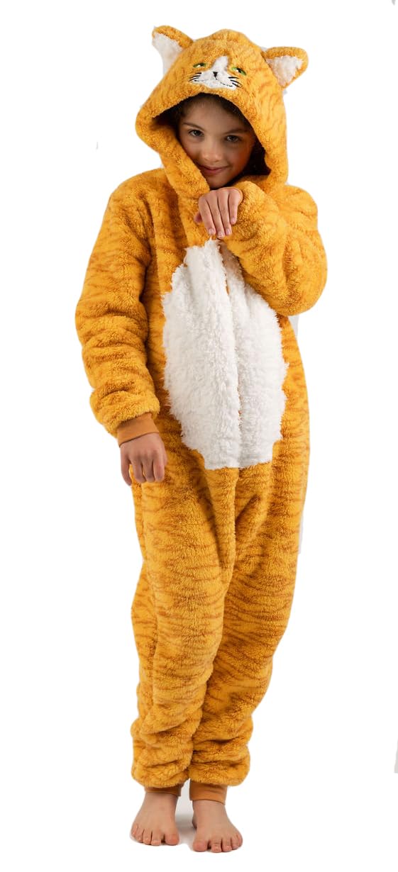 Wunsy Onesie Pyjamas for Boys or Girls Fluffy Orange Cat with Tail -Animal AllinOnes in Kids Age Years 12-13 GINGER CAT