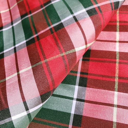 Generic Taffeta Holiday Plaid - Hunter Green, Red, White, Gold - Christmas Metallic Tartan Fabric 58