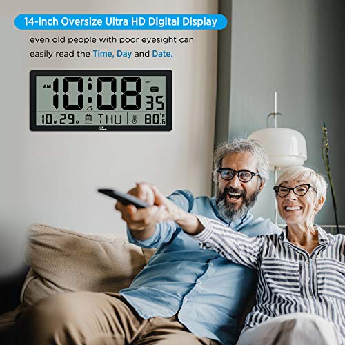 WallarGe Auto Set Large Digital Wall Clock 14 Inches Oversize Battery