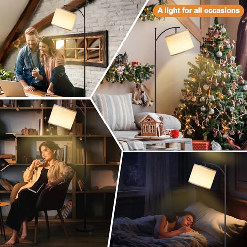 Aooshine Floor Lamps for Living Room, 60" Modern Arc Standing Lamp with 3 Color Temperatures, Beige Lampshade & Foot Switch, Standard Corner Lamp for Bedroom Office Dorm Room(9W Bulb Included)