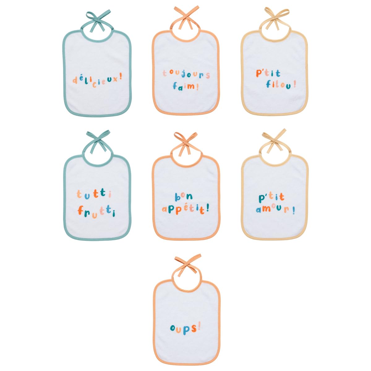 BabyCalin - Set of 7 Bibs with message 20 x 25 cm