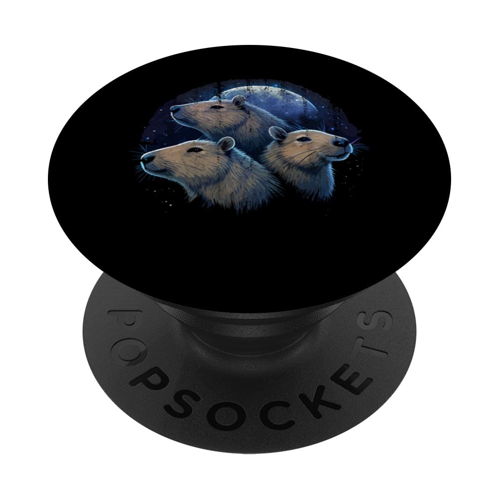 3 Moon Capybaras Funny Graphic Art Capibara Rodent Novelty PopSockets Swappable PopGrip