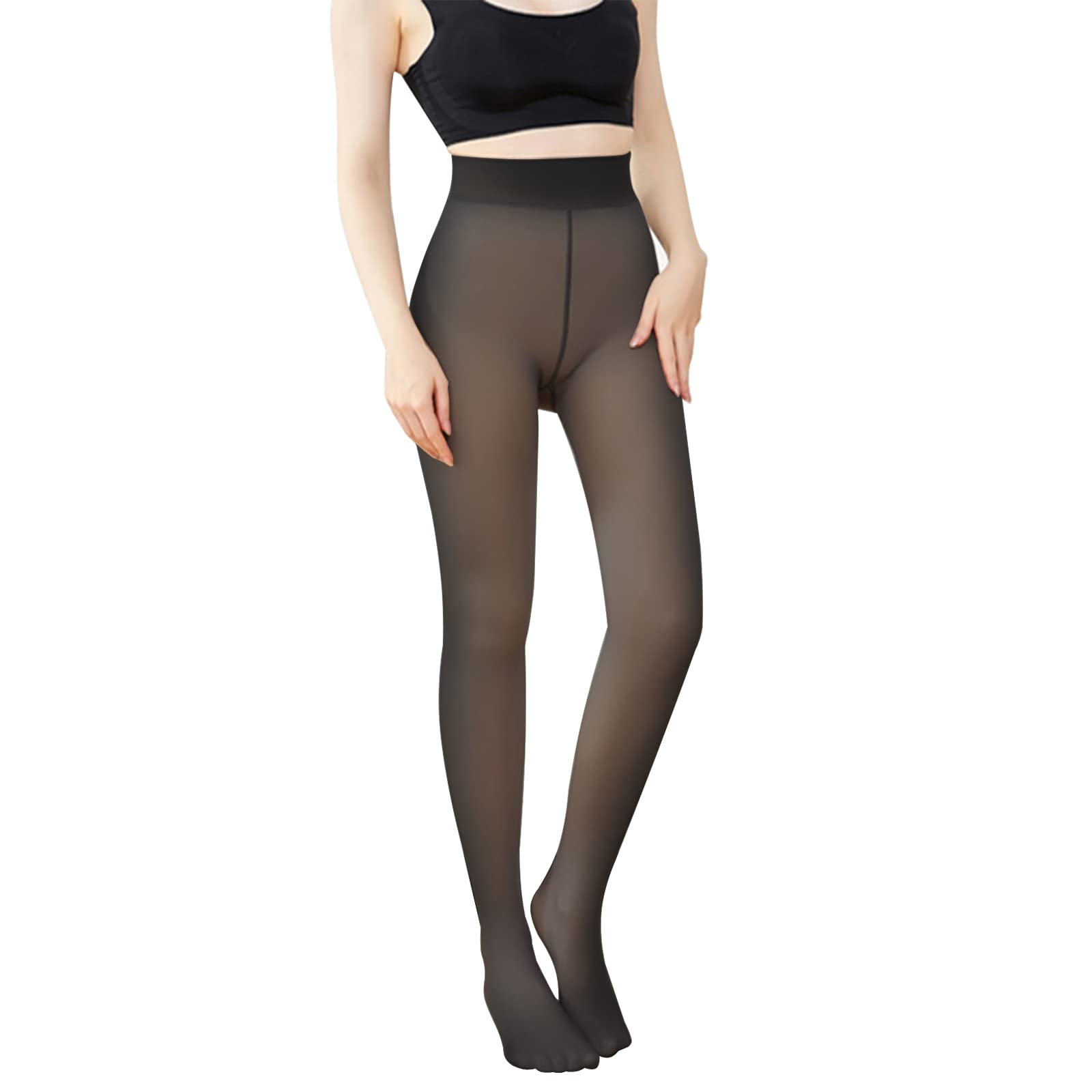 Photo 1 of AMOVO Women's Winter Tights Fleece Lined Pantyhose Opaque Warm Sheer Tights Thicken Fake Translucent Tights Control Top (Black, Thicken 320g)