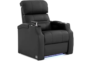 Weilianda Home Theater Seating, Top Grain Leather Sectional Seats Recliner Chair, Zero Gravity Reclining Sofa with Power Headrest 7 Colors Ambient Lighting USB C Charge Row of 1 Black