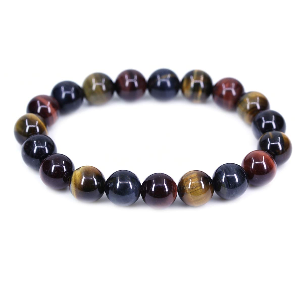 CHENYUE Natural AA Grade Multicolor Tiger Eye Gemstone 10mm Round Beads Stretch Bracelet 7" Unisex