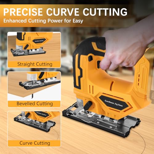 Jig Saw Compatible with Dewalt 20V Max Battery, Cordless Jigsaw Tool Brushless Motor, Up to 2900 RPM, 45 Degree Beveled Cuts, LED Light for 4 Curve Cuttings, Plastic Box (No Battery)