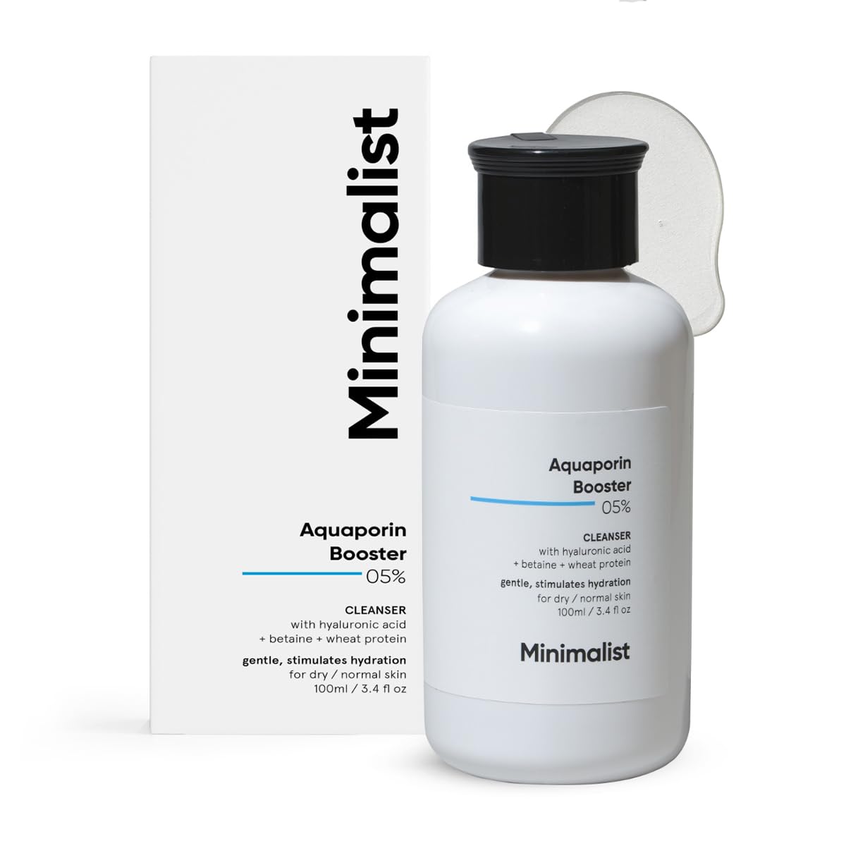 Minimalist 5% Aquaporin Booster Face Cleanser with Hyaluronic Acid for Dry Skin | Gently Cleanses Skin & Stimulates Hydration | Women & Men | 100 ml/3.4 fl oz