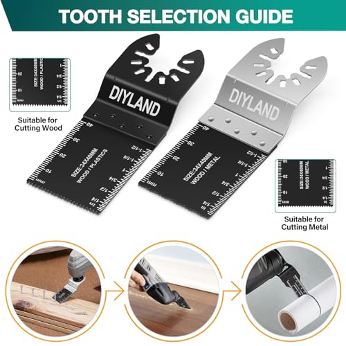 DIYLAND 31PCS Multi Tool Blade Set, Universal Oscillating Saw Blades, Oscillating Tool Accessories for Wood Metal Cutting, Multitool Blades fit Makita, Milwaukee, Dremel, Ryobi and More