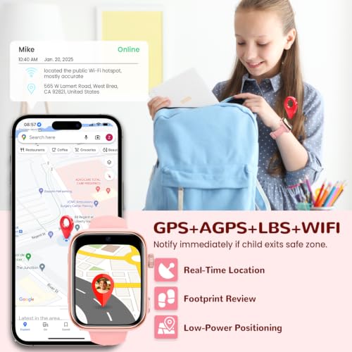 AIMIUVEI 4G Children's Smart Watch with Calls, Video Calls, Voice Chat, WiFi, GPS, SOS, SMS, Waterproof IP68, School Mode and Pedometer, Children's Smartwatch with HD Screen of 1.83 inches, Pink