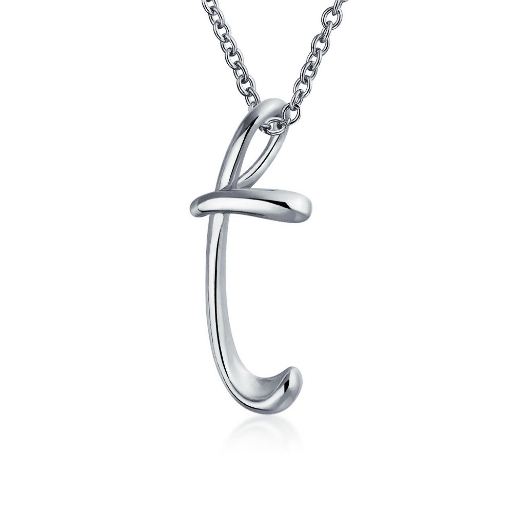 Bling Jewelry Letter T Cursive Alphabet Script Initial Pendant Necklace For Women .925 Sterling Silver 18 Inches โ image 1