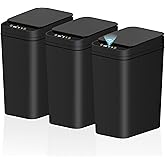 jinligogo 3Pack Bathroom Small Trash Can with Lid, 2.6 Gallon Touchless Automatic Garbage Can Slim Waterproof Motion Sensor Smart Trash Bin for Bedroom, Office, Living Room-Black